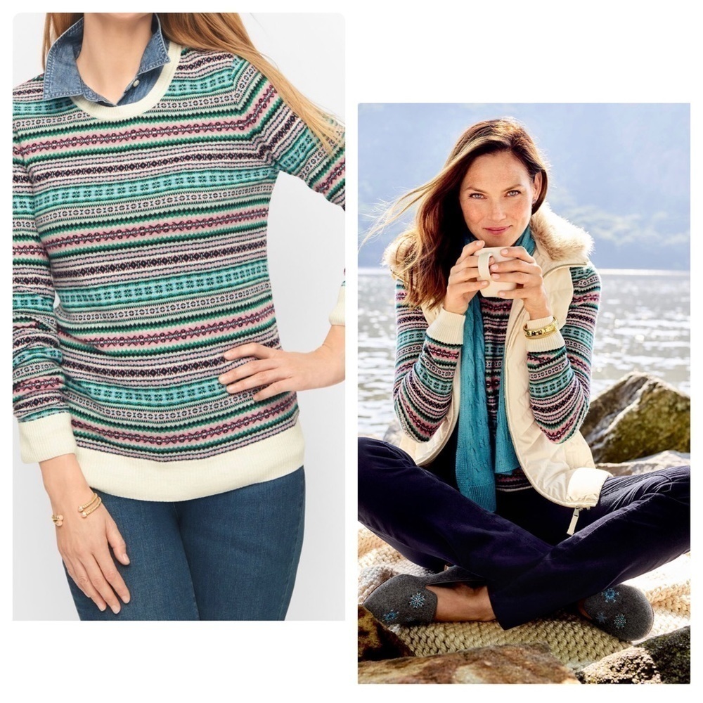 Talbots Fair Isle Crewneck Wool Blend Sweater Sz. Medium MP